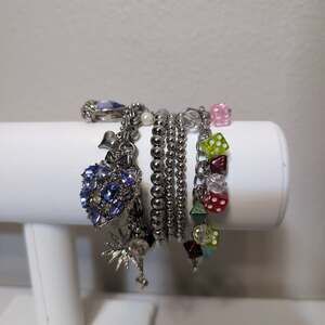 Silver-Tone Charm and Beaded Bracelet Set